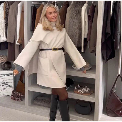 Women's Milky White Woolen Coat - Stylish & Comfortable Basic Jacket - Buy Center