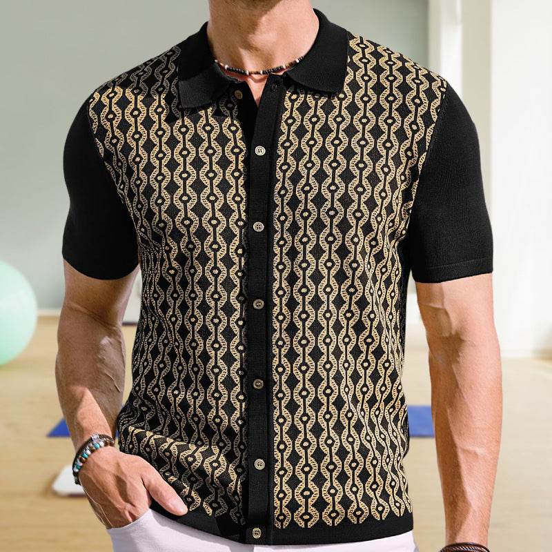 Summer Tencel Cardigan for Men - Short Sleeve Lapel Jacquard Style - Buy Center