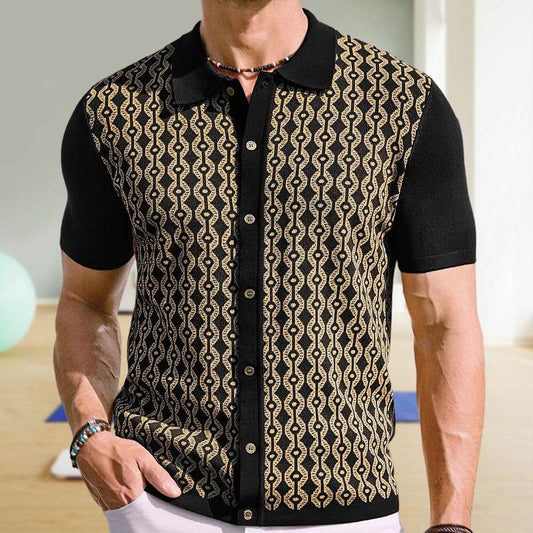 Summer Tencel Cardigan for Men - Short Sleeve Lapel Jacquard Style - Buy Center