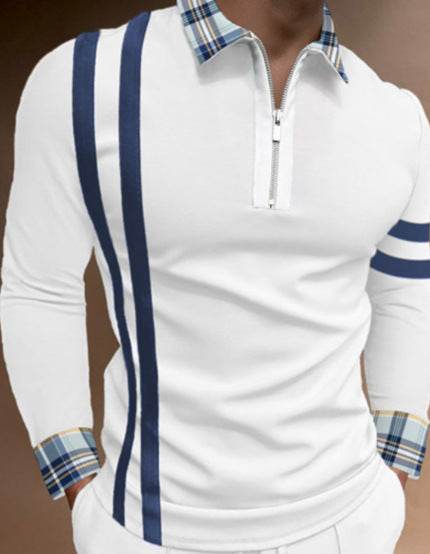 Men's Slim Fit Chain Pattern Polo - Trendy Zipper Style & Cartoon Print - Buy Center