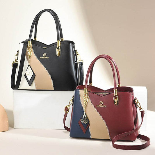 Large Capacity Contrast Color Handbag - Stylish Soft Leather Clutch - Buy Center