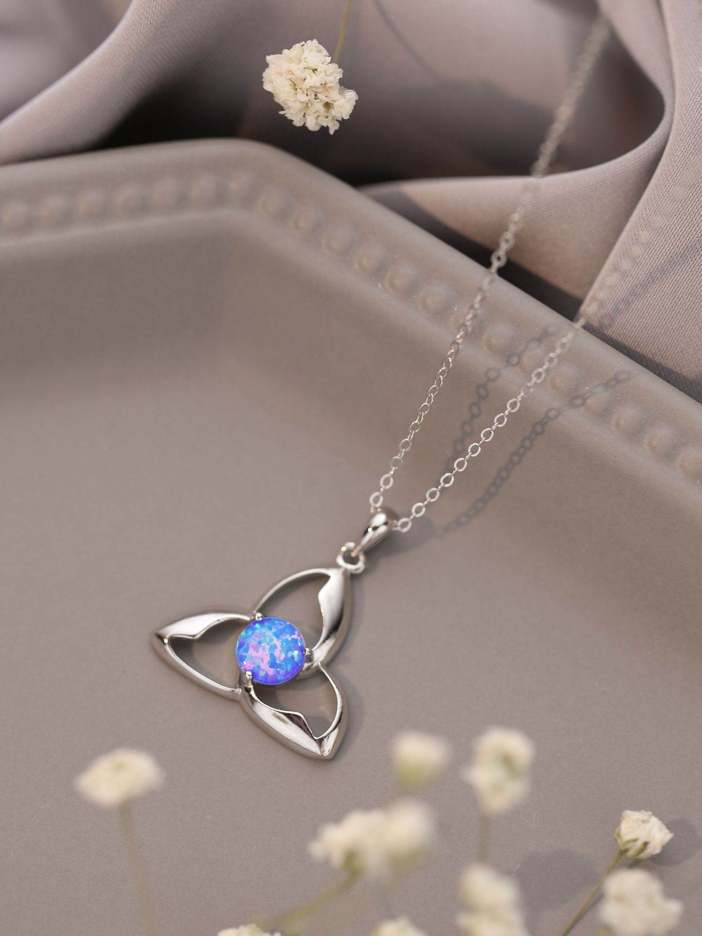 Buycenter 925 Silver Round Opal Necklace - Unisex Cross Chain Jewelry - Buy Center