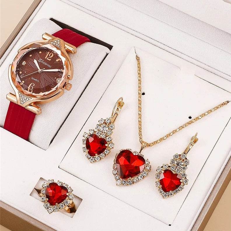 Elegant 6pcs Ladies Quartz Watch & Jewelry Set - Diamond Accessories - Buy Center