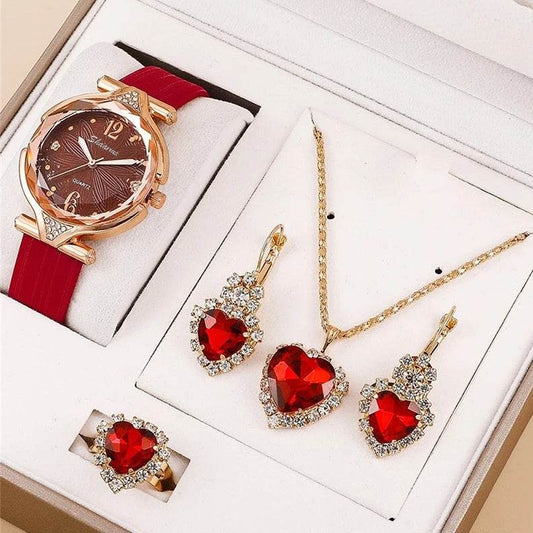 Elegant 6pcs Ladies Quartz Watch & Jewelry Set - Diamond Accessories - Buy Center