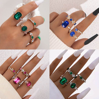 Buycenter Color Diamond Four-Piece Ring Set - Stylish Alloy Geometry - Buy Center
