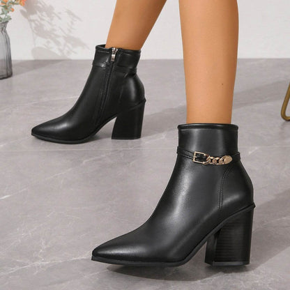 Women's Plus Size Chunky Heel Martin Boots - Side Zipper & Pointed Toe - Buy Center