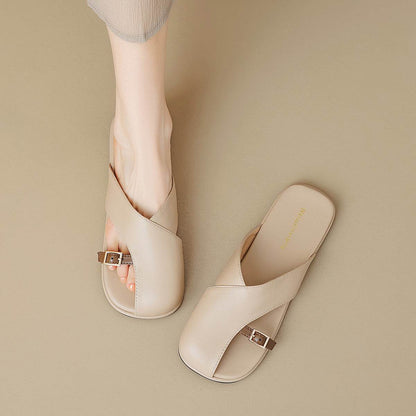 Women's Square Toe Flip Flops - Stylish Apricot & Khaki Summer Slippers - Buy Center