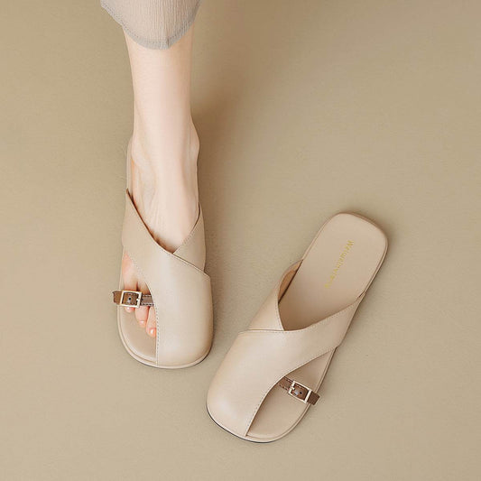 Women's Square Toe Flip Flops - Stylish Apricot & Khaki Summer Slippers - Buy Center