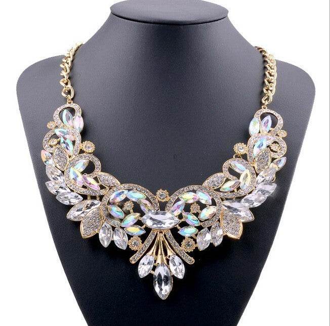 Elegant Diamond Alloy Flower Necklace - Korean Inspired for Women - Buy Center