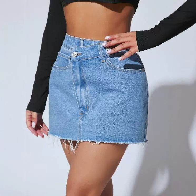Buycenter Short Irregular Denim Skirt - Petite Fit, Medium Blue - Buy Center