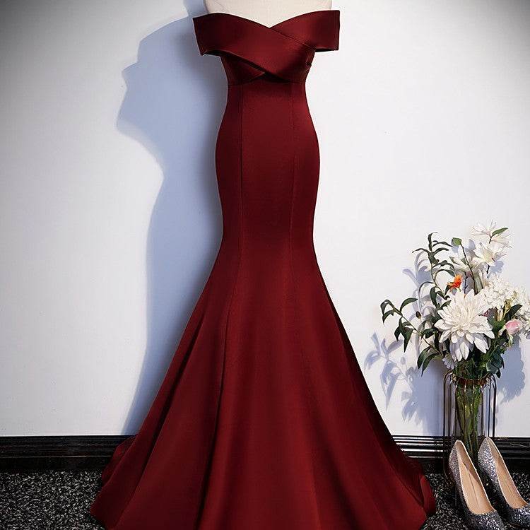 Buycenter Fish Tail Toast Dress for Brides - Elegant One Shoulder Evening Wear - Buy Center