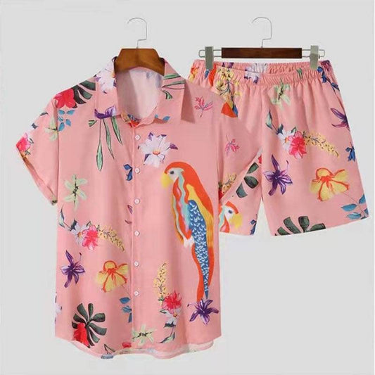 Beach Style Short Sleeve Shirt & Shorts Suit - Men's Casual Pajama Set - Buy Center