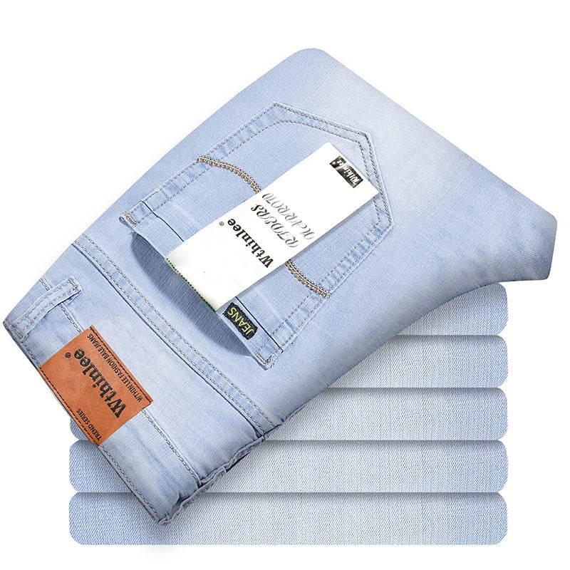 Men's Straight-Leg Jeans - Light Blue Cotton Pants for Spring Style - Buy Center