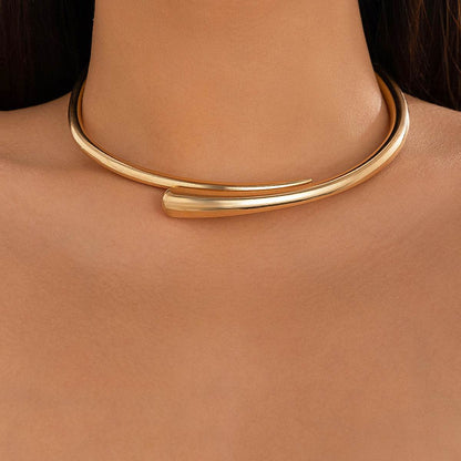 Geometric Metal Glossy Collar Necklace & Bracelet Set - Chic Fashion Statement - Buy Center