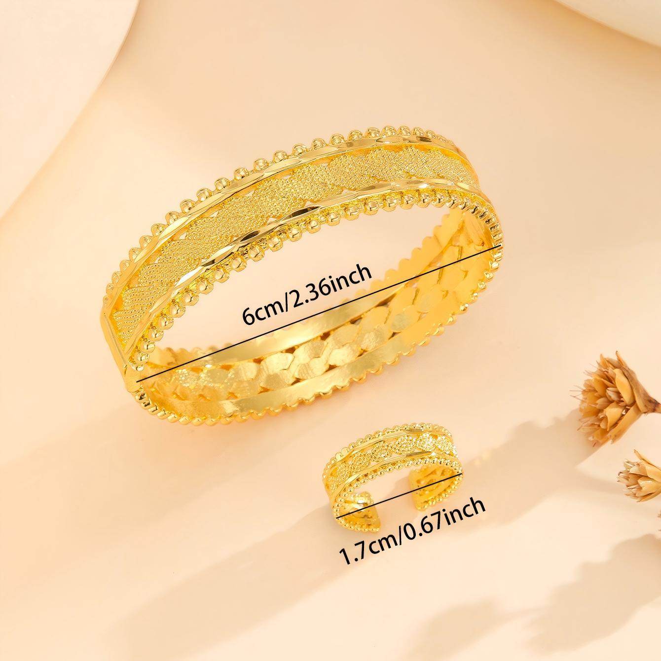 Vintage Gold Plated Bracelet & Ring Set - Women's Festival Jewelry 2025 - Buy Center