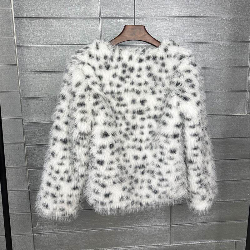 Women's Black & White Spots Short Coat - Trendy Faux Fur Style 2025 - Buy Center