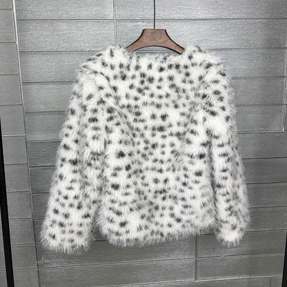 Women's Black & White Spots Short Coat - Trendy Faux Fur Style 2025 - Buy Center