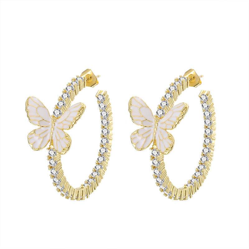 Xin White Butterfly Earrings - Micro Inlaid Zircon, Elegant Copper Design - Buy Center