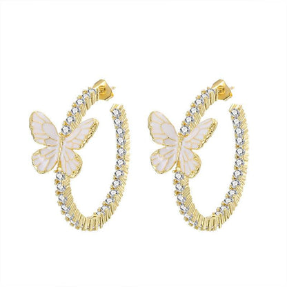 Xin White Butterfly Earrings - Micro Inlaid Zircon, Elegant Copper Design - Buy Center