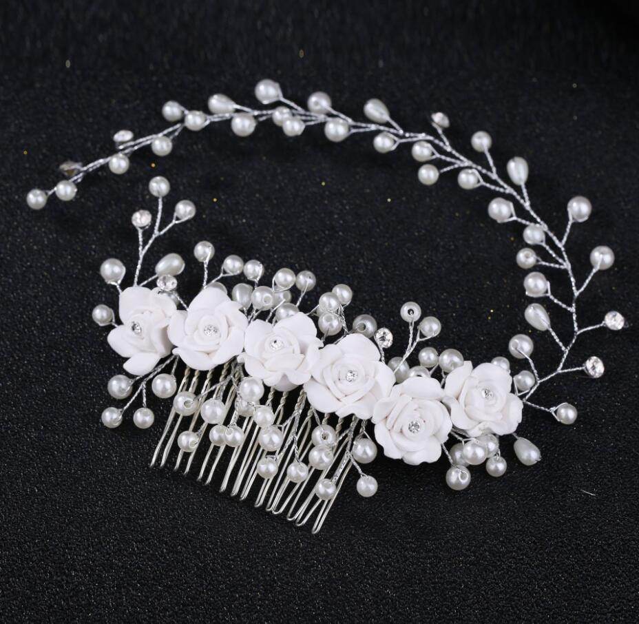 Pearl White Crystal Headdress Comb - Elegant Hair Accessory for Banquets - Buy Center