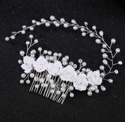 Pearl White Crystal Headdress Comb - Elegant Hair Accessory for Banquets - Buy Center