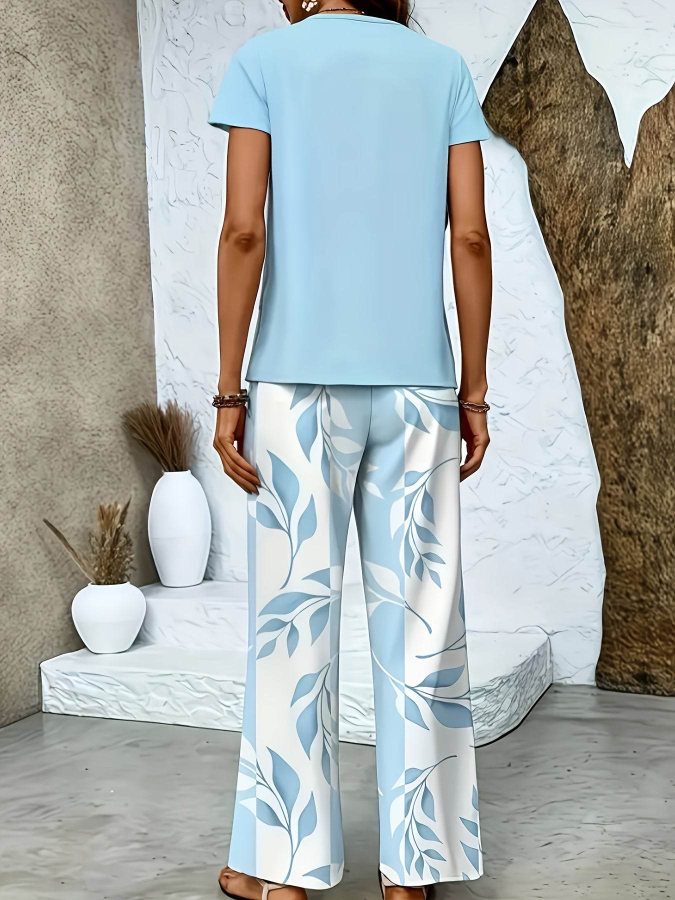 Women's Floral 2pcs Short Sleeve Pants Set - Elegant Spring Style - Buy Center