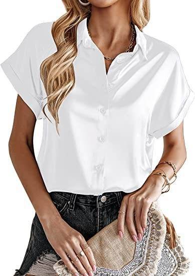 Buycenter Multicolor Silk Satin Shirt - Casual Short Sleeve Top - Buy Center
