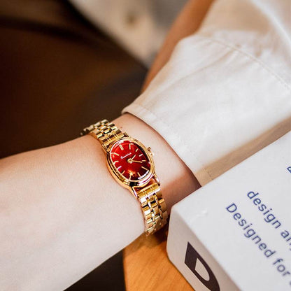 Elegant Oval Steel Watch for Women - Gold & Red Antique Style 2025 - Buy Center