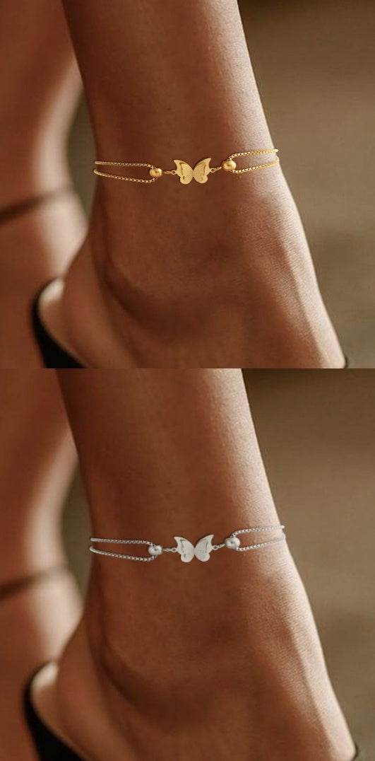 Buy Center Butterfly Pendant Layered Anklet - Gold & Silver Jewelry - Buy Center