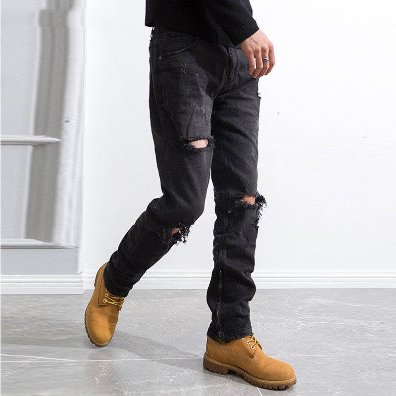 Hip Hop Trend Men's Zipper Jeans - Cotton, Mid Waist, Micro Elasticity - Buy Center