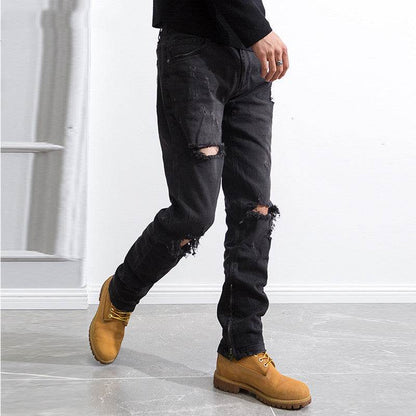 Hip Hop Trend Men's Zipper Jeans - Cotton, Mid Waist, Micro Elasticity - Buy Center