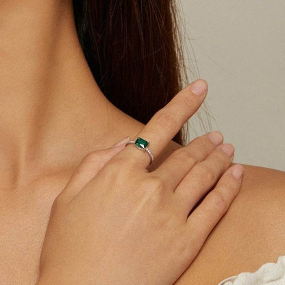 Buycenter S925 Sterling Silver Green Ring - White Gold Plated for Women - Buy Center