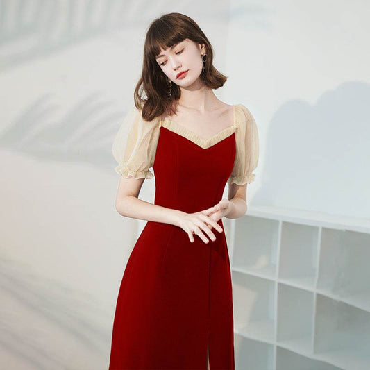 Buycenter Burgundy Medium Length Dress for Women - Elegant Evening Wear - Buy Center