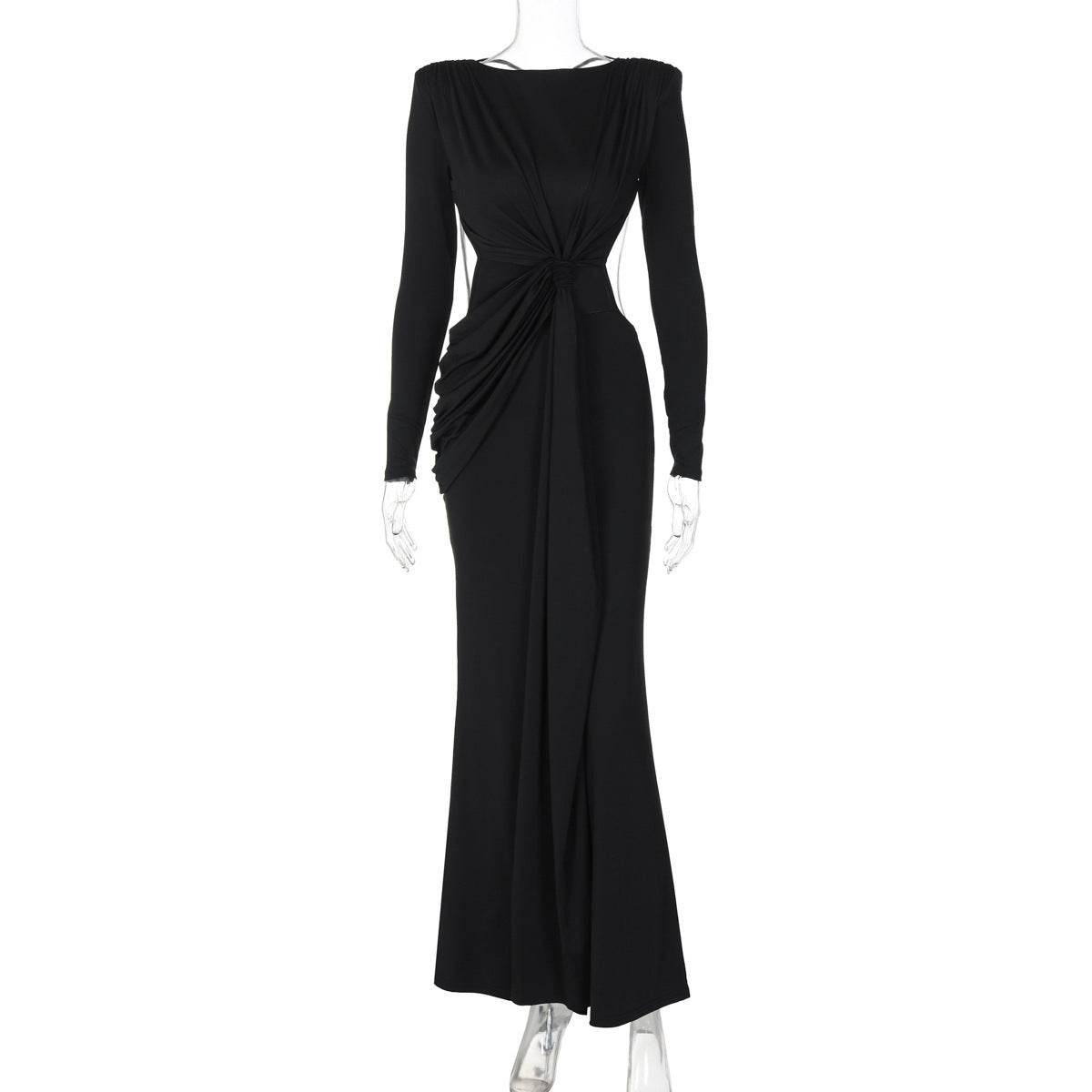 Women’s Long Sleeve Slimming Dress - Elegant Evening Wear in Black & Gray - Buy Center