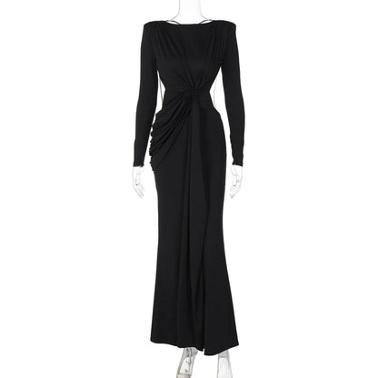 Women’s Long Sleeve Slimming Dress - Elegant Evening Wear in Black & Gray - Buy Center