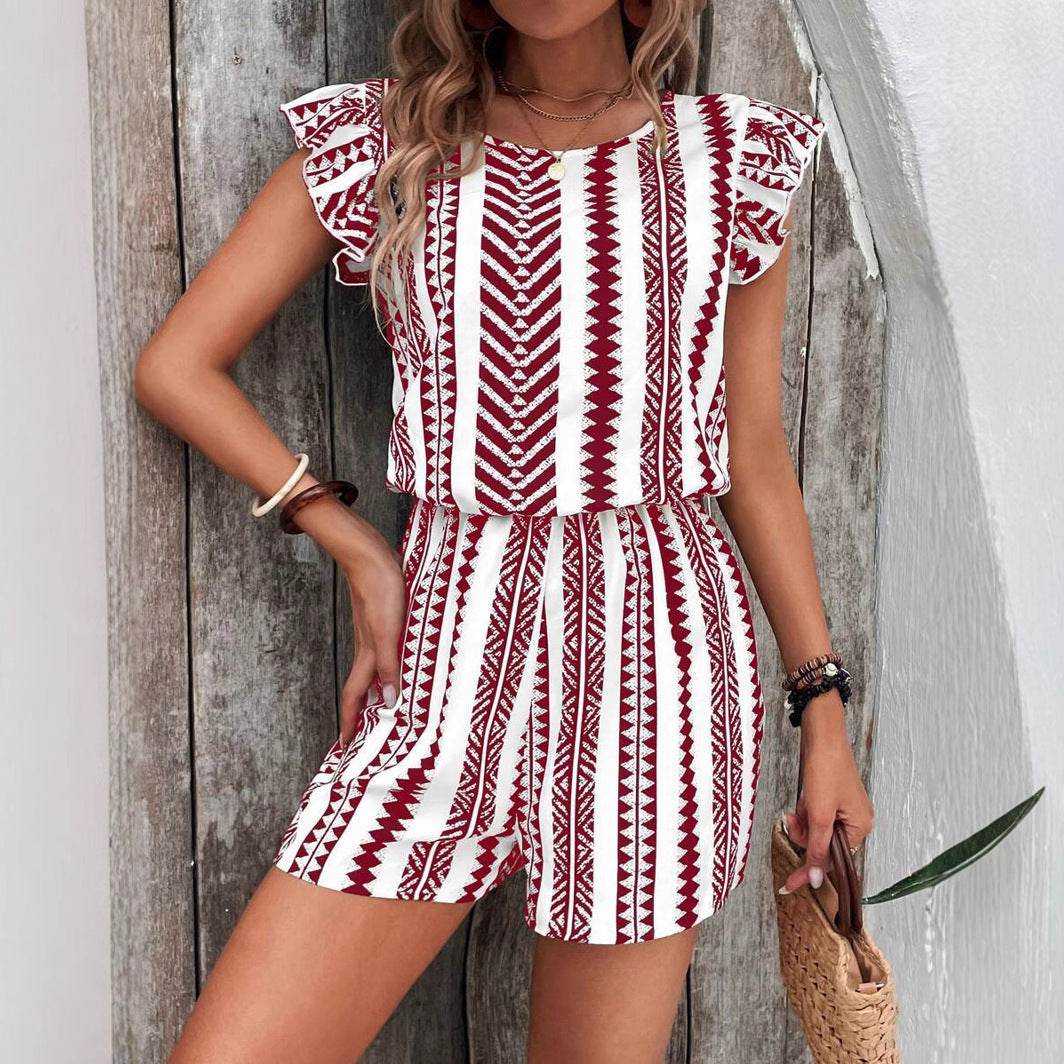 Buycenter Floral Print Ruffled Jumpsuit - Stylish Mid Waist Romper - Buy Center