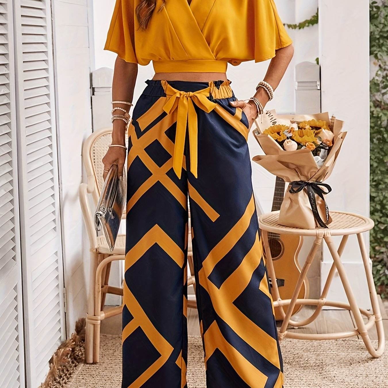 YY1229061 Women's Elegant Vacation Short Top Set - 100% Polyester - Buy Center