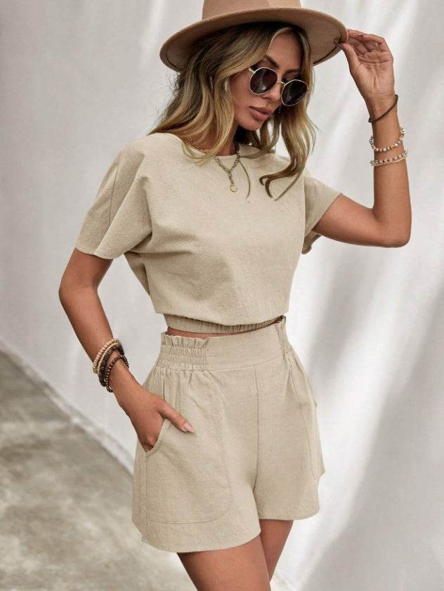 Buycenter Women's Casual Short Sleeve Set - Breathable Cotton Tops & Shorts - Buy Center