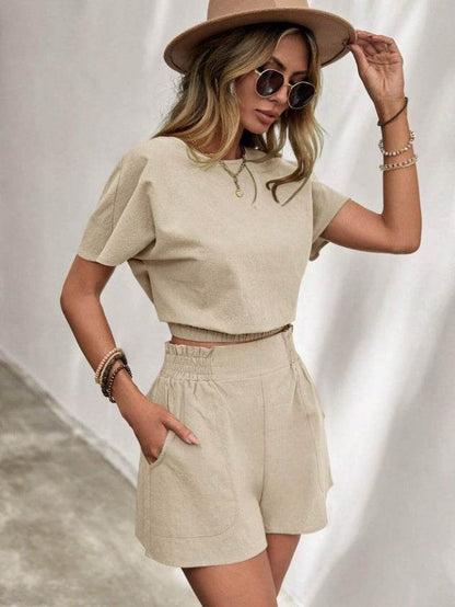 Buycenter Women's Casual Short Sleeve Set - Breathable Cotton Tops & Shorts - Buy Center