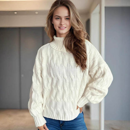Turtleneck Solid Color Sweater - Loose Fit Pullover for Comfy Style - Buy Center