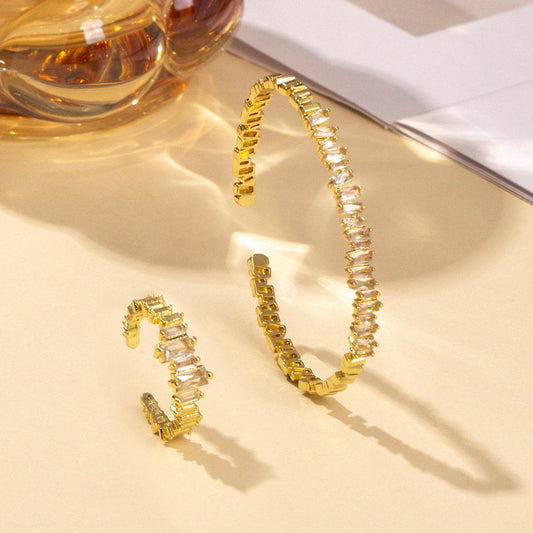 Fashionable Women's Bracelet & Ring Set - Irregular Cubic Zirconia Design - Buy Center