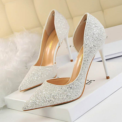 Skinny Women’s Stiletto Heel Pumps - Sequined Pointed Shoes in Colors - Buy Center