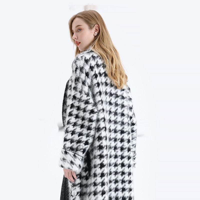 Buycenter Thick Mink Fur Coat for Women - Long Black and White Cardigan - Buy Center