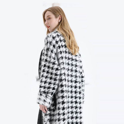 Buycenter Thick Mink Fur Coat for Women - Long Black and White Cardigan - Buy Center