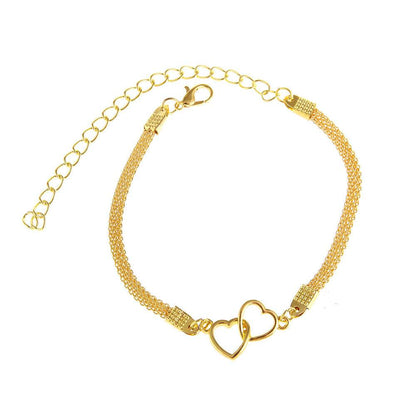 Buy Center Fashion Anklet - Flat Chain Two Hearts in Gold & Silver - Buy Center