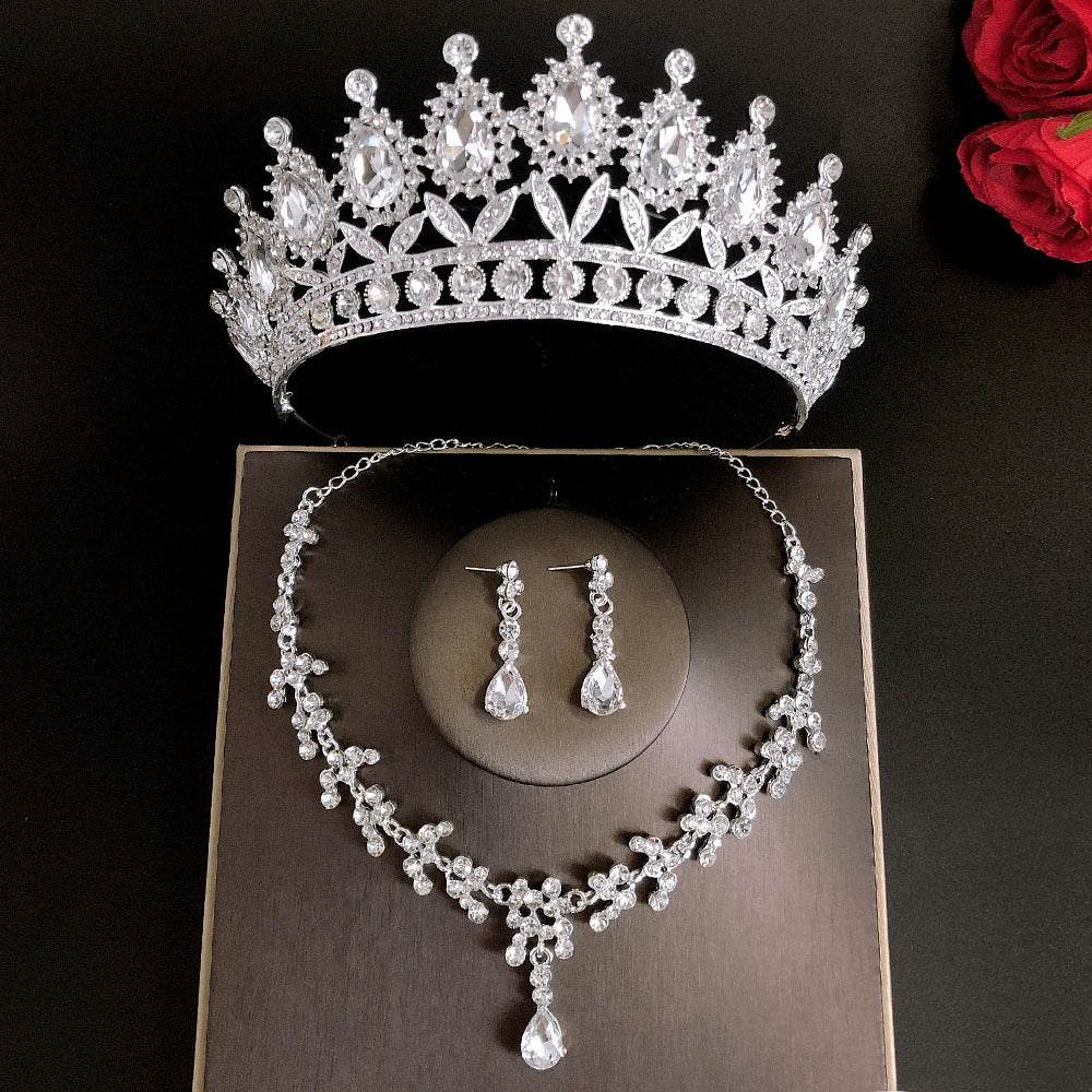 Buy Center Bridal Crown Three Piece Set - Gold-Plated Necklaces & Earrings - Buy Center