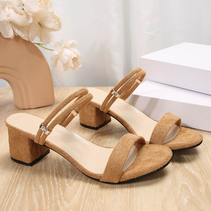 Buycenter Plus Size Chunky Heel Slippers - Stylish Open Toe Pumps - Buy Center