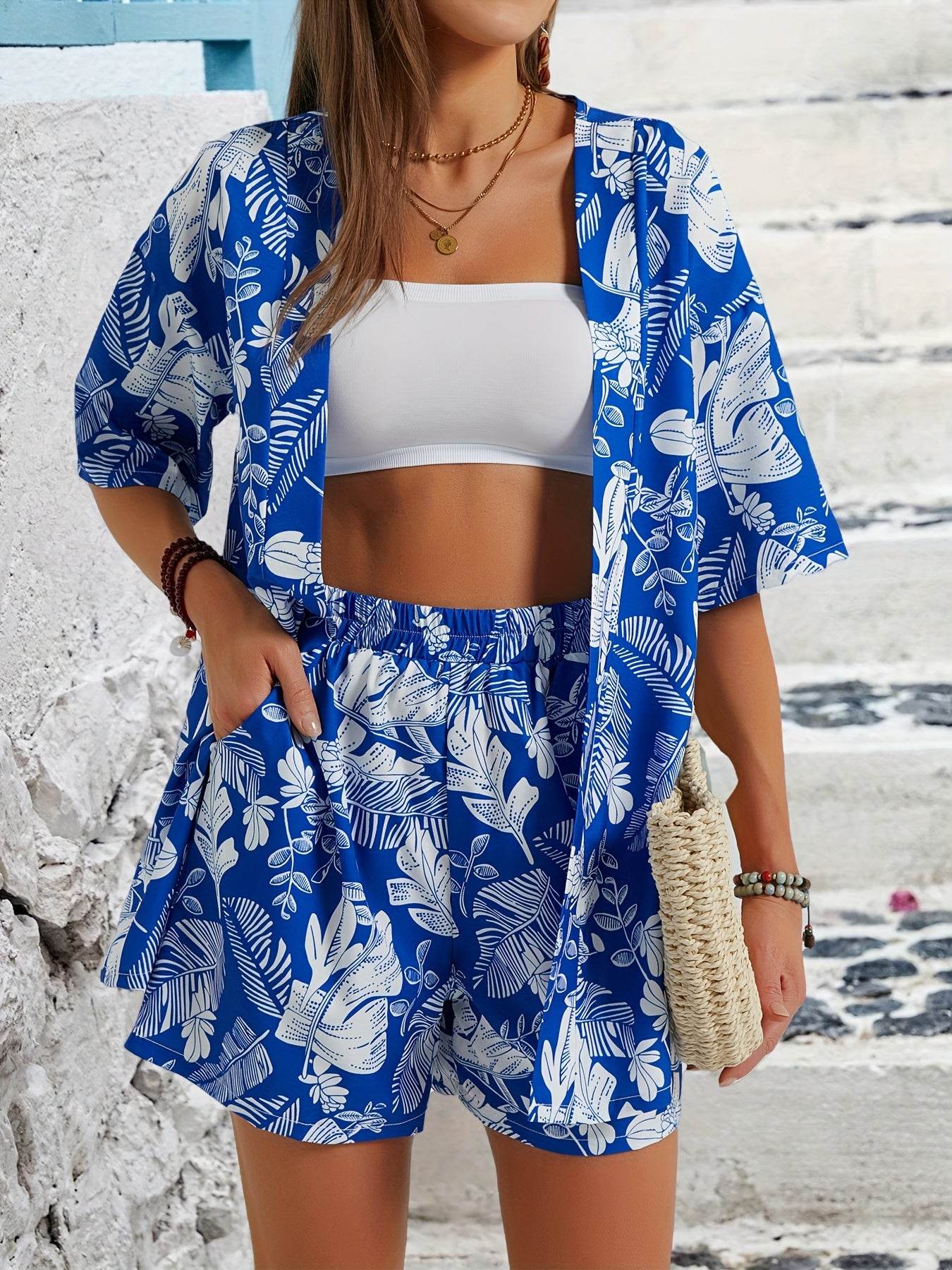 Women's Bohemian Beach Outfit - Floral 2pcs Shorts and Top Set - Buy Center