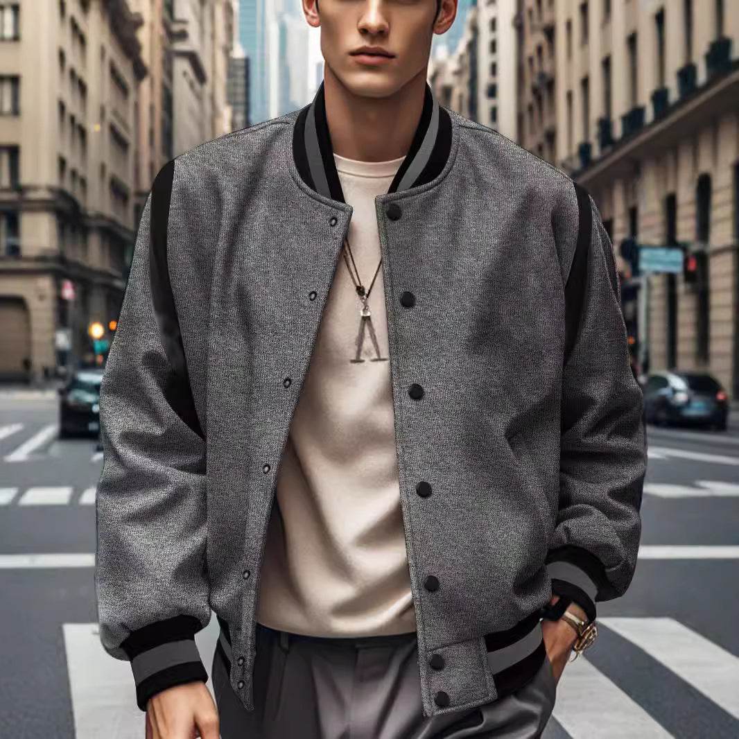 Buycenter Men’s Stitching Buckle Baseball Coat - Trendy Slim Fit Jacket - Buy Center
