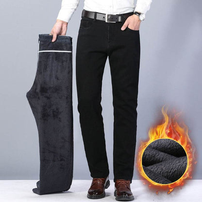 Buycenter Men's Winter Black Jeans - Fleece-Lined & Thickened Comfort - Buy Center